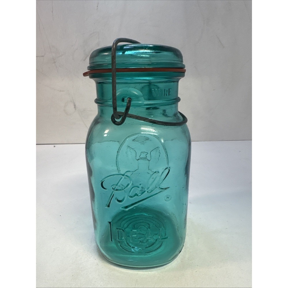 American Eagle Ball Green‎ 1 Quart Canning Jar with Glass Rubber Wir